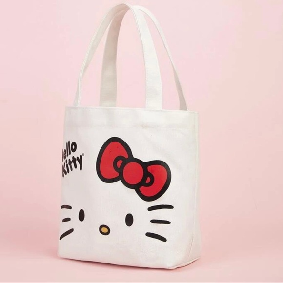 Hello Kitty canvas small tote bag cartoon Sanrio cute fun cream white shopping - Picture 3 of 4